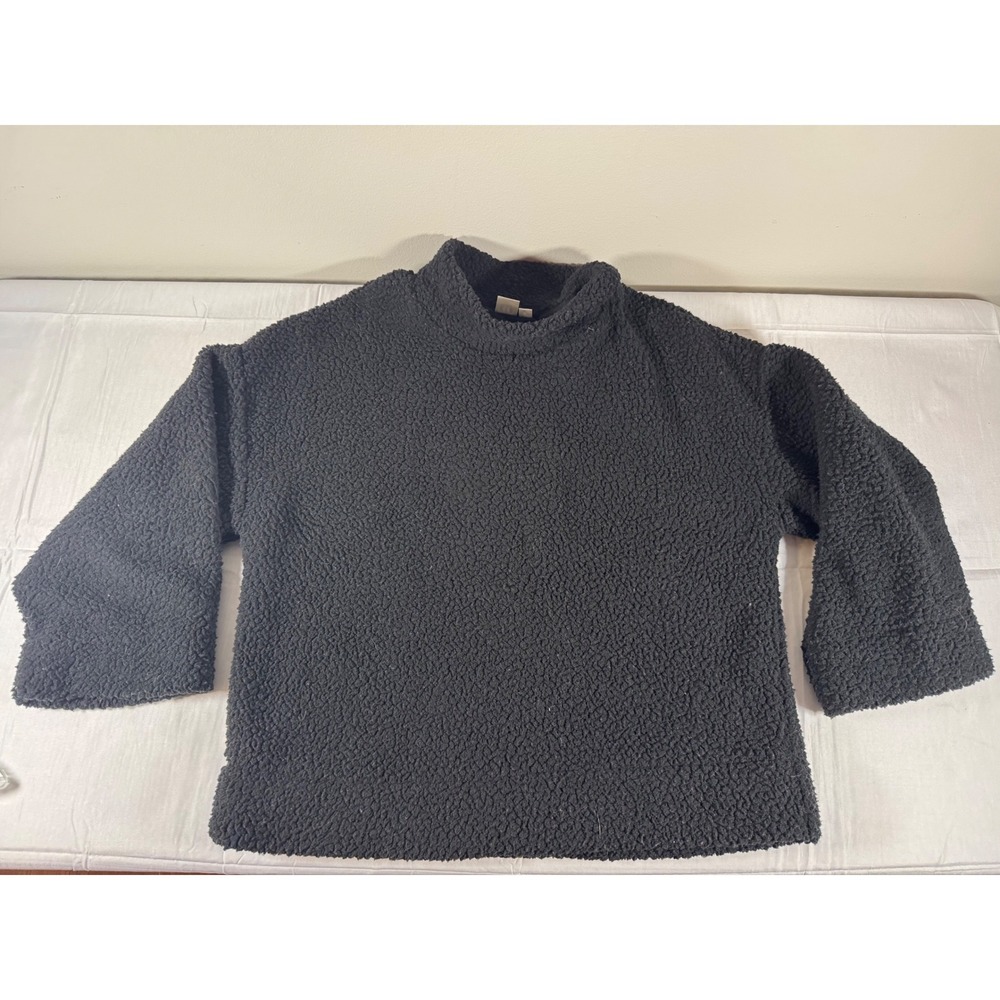 Gap Womens Black Sherpa Fleece Mock Neck Pullover Sweater Small Teddy Oversized